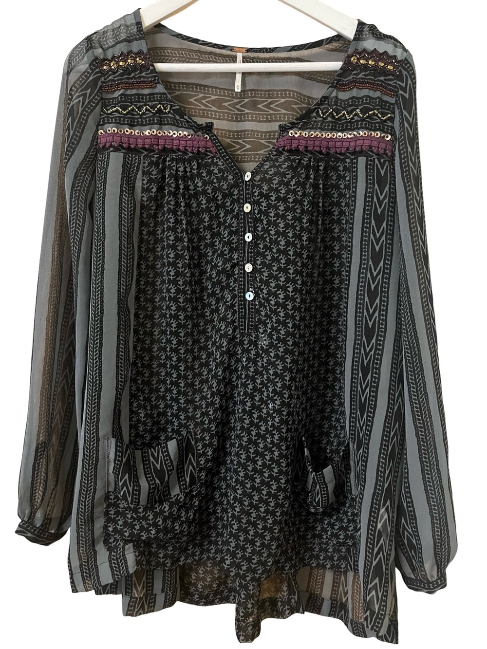 Feather in the Wind Blouse Sequin Tunic Top